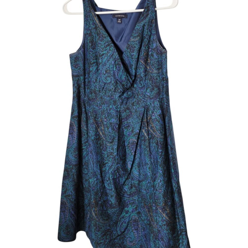 Women's Lands End Sleeveless Blue‎ Dress 8p Petite